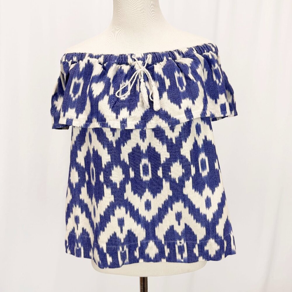 Madewell Women's Size S White Blue Off The Shoulder Top Blouse Tee
